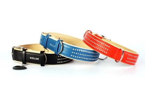 Zgarda neagra din piele Collar cu cristale mici 46-60 cm